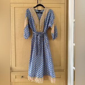 Like NEW J.Crew Blue & Yellow Paisley Block Print V-Neck Midi Dress